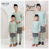 Aryan Gauzeed Sage Green | Sage Green Malay Shirt | Johor Father Son Malay Shirt | Baju Melayu Teluk