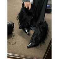 Fur Fur Plush Fleece Warm Stiletto Heel Boots Women's Boots Pointed Boots