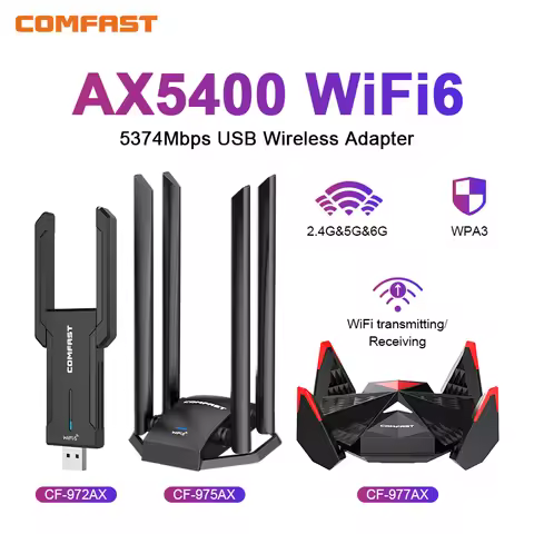 COMFAST USB WiFi 6 Adapter 2.4G&5G&6G 5374Mbps USB3.0 Wireless Adaptador AX5400 Dongle WiFi6 Card An