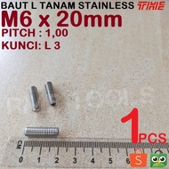 Baut L M6x20 Tanam L-Set Stainless Steel Grade A2-70 Kunci L3 M6