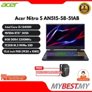 Acer Nitro 5 AN515-58-51AB 15.6" FHD 144Hz Gaming Laptop ( i5-12450H, 8GB, 512GB SSD, RTX3050 4GB, W
