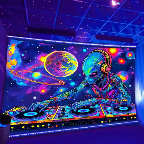 VIKAMA EDM Electronic Music Festival Tapestry - Neon Alien Music Poster Party Decoration - Futuristi