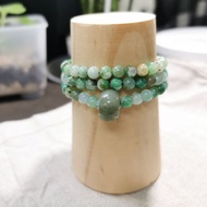 108顆天然石手串 澳洲玉串珠 黃玉串珠x緬甸玉隔珠墜飾 祝福手串