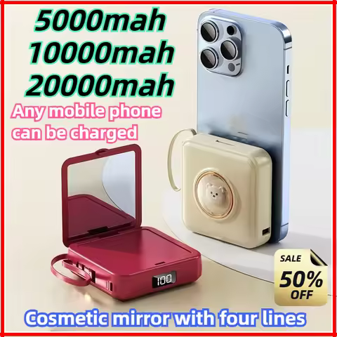 5000mAh 10000mAh 20000mAh Beauty Mirror Cartoon with Cable Mini Portable Power Bank Suitable For IPh