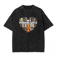 (24-Hour Delivery) Bleached T-Shirt Oversize 'Warriers-Aholic' Cool Cat Vintage Style Shirt Cotton 1