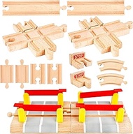 14 Pack Wooden Train Track Expansion Male Female Bumpers Track Wooden Train Bridge Straight Wooden T