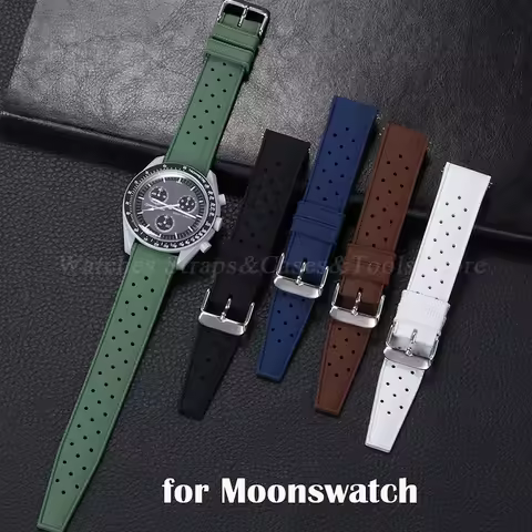 20mm Rubber Strap for Omega for Swatch for Moonswatch Watch Strap Soft Silicone Waterproof Sport Wri