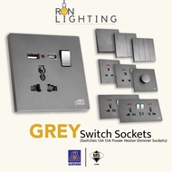 【SIRIM】Ultra Slim Premium Grey Light Switch Socket Suis Lampu Rumah Moden Suis Lampu Rumah Suiz heat