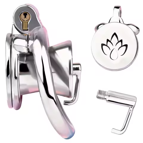 FRRK Flame Shaped Male Chastity Restraint Cage With Stainless Steel PA Piercing Lock Curved Cock Rin