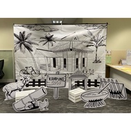 Backdrop raya rumah kampung sketch drawing jawi klasik