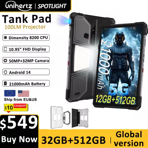 Unihertz Tank PAD Phone with Projector 8849 Rugged Tablet Dimensity 8200 Android 32GB 512GB 21000mAh