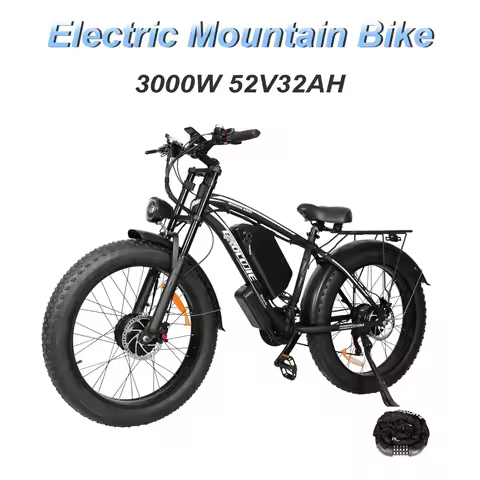 3000W Dual Drive High Speed Electric Bike 52V32AH Battery Range 80KM 55KM/H 26x4.0 Fat Tire Front an