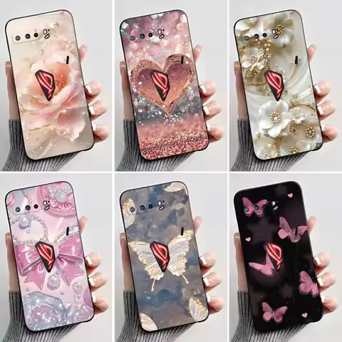 For ASUS ROG Phone 3 5 5S Case Soft Silicone Black Shells Cover For ASUS ROG 5 5s 3 Coque Cute Flowe