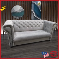 (FREE DELIVERY) Cassa Chesterfield Classic Elegant Medium Back Diamond 1+2+3 Seater Smooth Soft Fabric Sofa Living Room