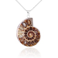 【HOT SALE】Natural Ammonite Fossils Pendant Jewelry Silver Tone Ammonite Fossils Stone Wrapped Pendan