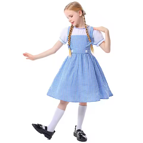 Kids Dorothy Costume Blue Gingham Dress for Girls Halloween Wizard of Oz Cosplay Outfit
