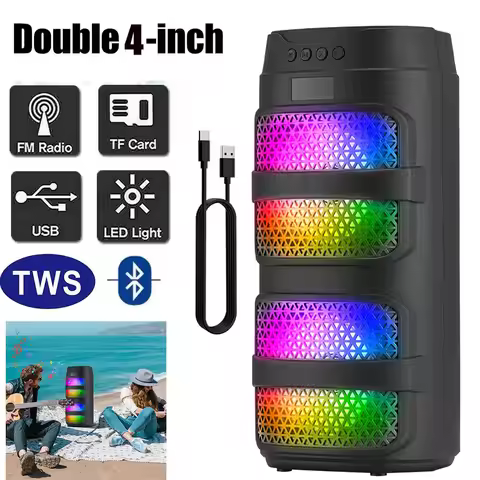 3000W Bluetooth Speaker Dual 4 inch Speaker Stereo Outdoor Portable Subwoofer 5.0 Wireless Speaker L