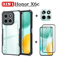 3IN1 For Honor X6C phone case and Honor X6C Tempered glass screen tempered glass film, transparent a