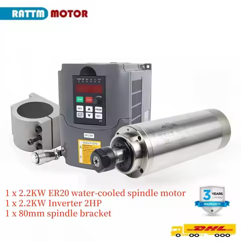 2.2KW 110V or 220V 8A GDZ-80-2.2 400Hz 24000rpm 80mm Water Cooling Spindle Kit With 2.2KW HY Inverte