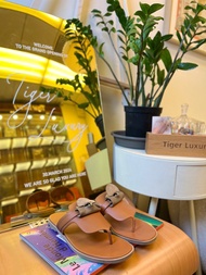 Hermes Kelly銀扣金棕色人字拖鞋