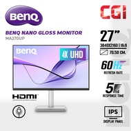 BenQ 27" MA270UP 4K IPS Nano Gloss Monitor - 95% P3 Color Gamut, 90W USB-C Power Delivery, Ergonomic