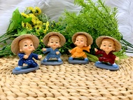 [HCM]Bộ 4 tượng Chú tiểu múa quyền đội nón lá Tai Phật Tài Lộc