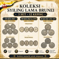 Koleksi Syiling Lama Brunei 10 20 50 Sen 1967 1970 1977 Original Vintage Set 12 Keping