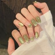 Nude & Green Fake Nails With Cat Eyes Presails Natural Look Press-on Nail Bộ cho phụ nữ và cô gái Na