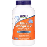 ✅READY STOCK✅ Now Foods, Ultra Omega 3-D, 600 EPA/300 DHA, 180 Softgels (D3, 3 D, D-3, D)