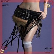 HUISHU Faux Fur Splicing Belts, Chic Y2K Mini Bag Belt, Retro Trendy Design Gyaru Plush Waist Belt f