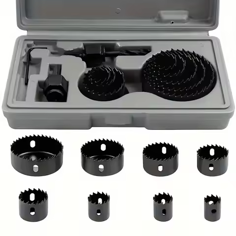 1 Set Hole Saw Set, Hole Saw Kit, 8 Saw Blades 3/4"- 2-1/2" (19mm-64mm) Hole Saw, Mandrel, Inner Hex