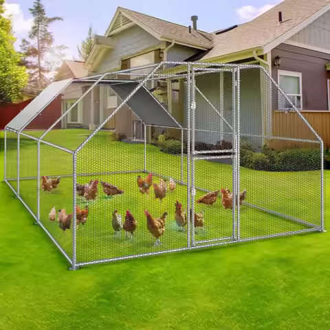 19.1 x 9.8 x 6.4 ft Large Metal Chicken Coop Run Pen for 10-20 Chickens Cage Hen