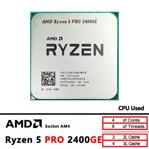 AMD Ryzen 5 PRO 2400GE Used R5 PRO 2400GE 3.2 GHz Quad-Core Eight-Thread 35W CPU Processor YD240BC6M