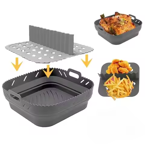 Air Fryer Silicone Tray Fried Chicken Baking Tool Oven Baking Tray with Divider Plate Reusable Liner