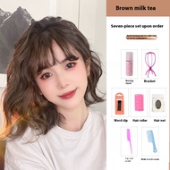 TSE Tóc giả nữ tóc ngắn mùa hè kín đầu tự nhiên nổi bật gợn sóng nước len CuộN thích hợp cho mặt trò