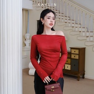 Áo kiểu KAYLIN lệch vai tay dài Blink Blink chất vải cotton nhung phong cách gợi cảm - N2386