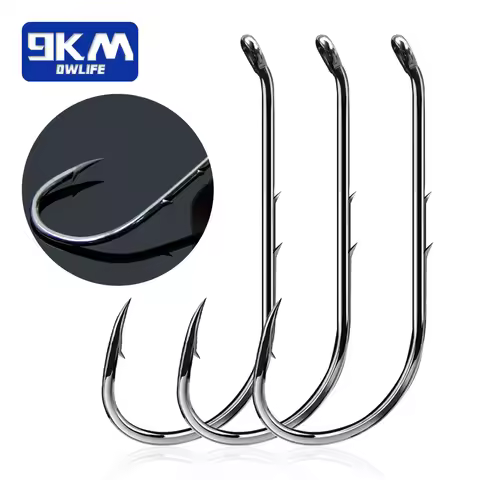 9KM Baitholder Fishing Hooks 50~100Pcs Live Bait Hook Barbed Shank Down Eye Offset Circle Hook Carp 