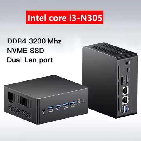 N305 Mini PC Intel i3-N305 DDR4 3200Mhz 2280 NVME SSD Windows 11 PRO Dual LAN 4K Triple Display Desk