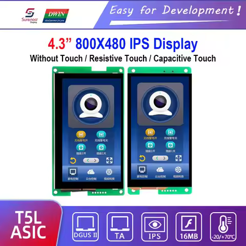 Dwin T5L HMI Intelligent Display, DMG80480C043_01W / 02W 4.3" IPS 800X480 LCD Module Screen Resistiv