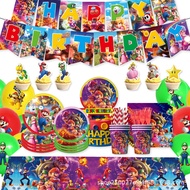 New Mario Movie Theme Children's Birthday Party Decoration Cute Cartoon Banner Tableware Set Dec