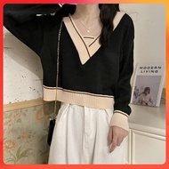 🔥[C216] Áo len thun Montoghi dệt kim QC cổ V kiểu 2 LỚP PHỐI VIỀN tay dài Quảng Châu - kholenqc