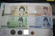 收藏韓國紙鈔一萬五千一千 硬幣500元100元10元 市場流通品項，不介意者再下單