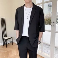 薄身西裝外套男裝短袖 夏季休閒商務恤衫 型格潮男穿搭必備- 黑色 S