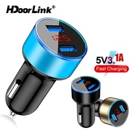 HdoorLink 3.1A USB Car Charger 2 Ports LED Display Fast Charging Universal Micro Type C Adapter