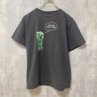 古著 MINECRAFT 短袖遊戲印花 T 卹，黑色，爬行者，角色，復古