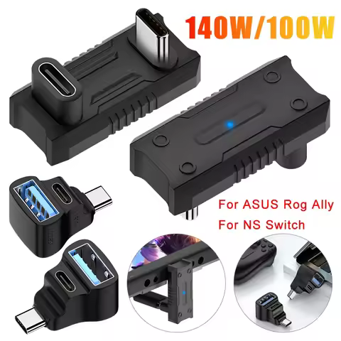 USB-C Aapter for ASUS Rog Ally Console PD140W Type-C Male Female Adapter 20Gbps 180 Degree Coverter 