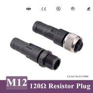 M12 Ohm 3 4 5 6 7 8 12 17 PIN Resistor Plug 120Ω Male Female Docking Connector Metal Plasti Short Pi