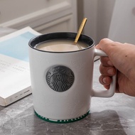 [Chuchujia] Ins Style Mug Starbucks Cup Water Cup Large Capacity Silver Bronze Coffee Cup Ceramic Mug Breakfast Cup