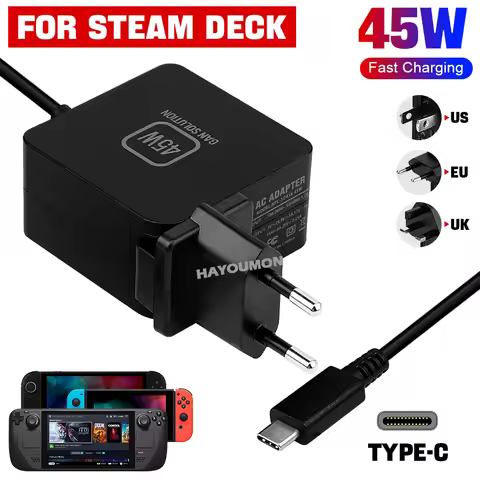 45W AC Adapter EU/US/UK Plug Fast Charger Compatible with Steam Deck/Nintend Switch Accessories USB 