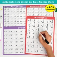 4Pcs Multiplication & Division Math Posters for Kids Double Side Times Table Handwriting Mathematica